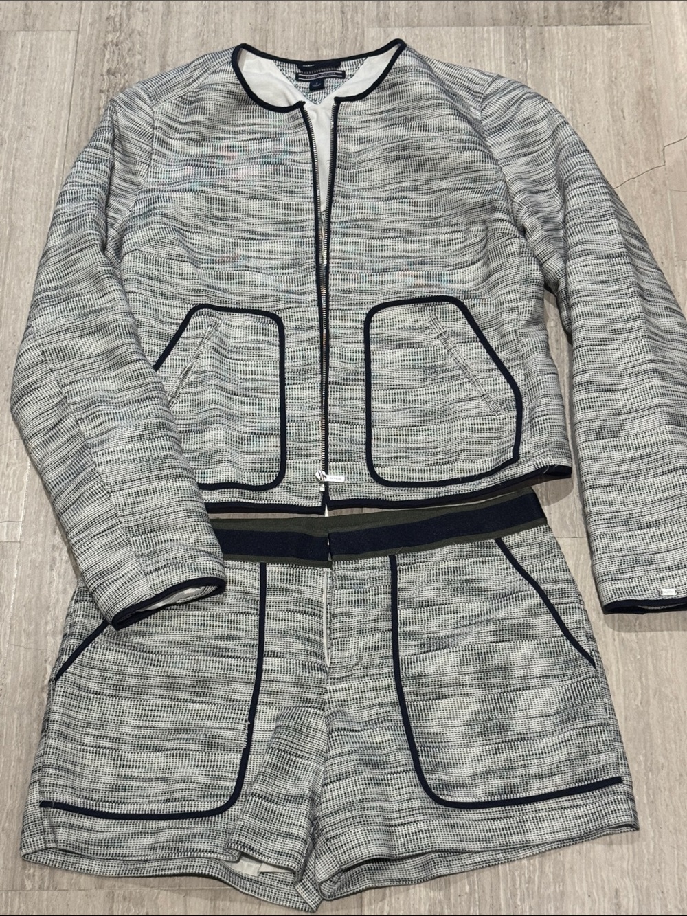 Tommy Hilfiger Heathered Light Gray Jacket with Navy Trim